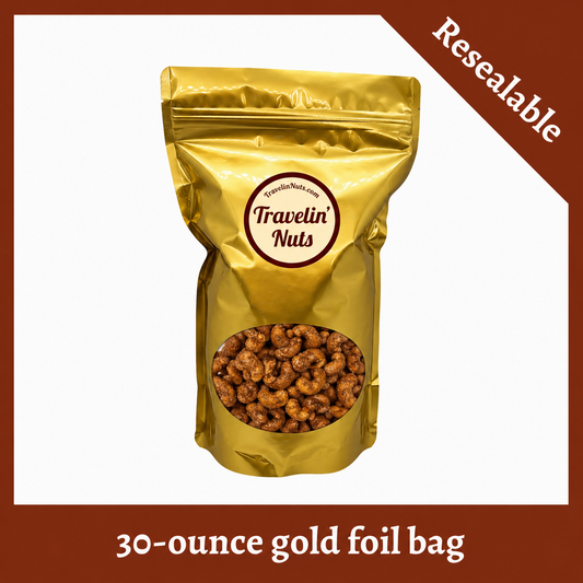 Bavarian Roasted Cashews - 30oz resealable gold foil bag