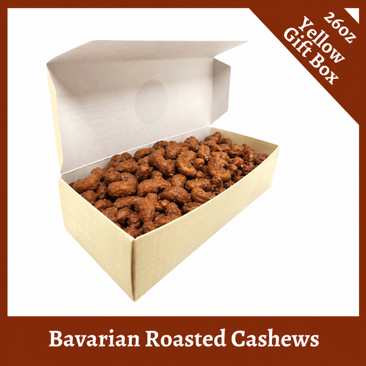 Bavarian Roasted Cashews- 26 oz Yellow Linen Box