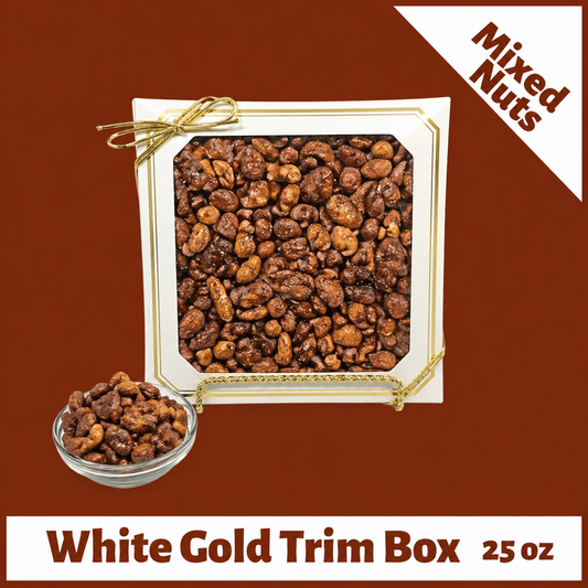 Bavarian Roasted Mixed Nuts -  25 oz White with Gold Trim Box