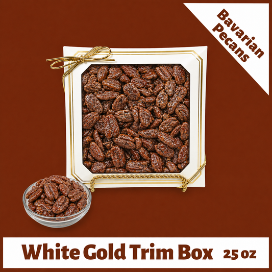 Bavarian Roasted Pecans -  25 oz White with Gold Trim Box