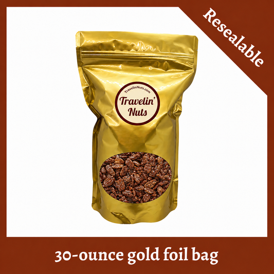 Bavarian Roasted Pecans - 30oz resealable gold foil bag