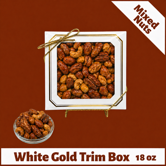 Bavarian Roasted Mixed Nuts - 18 oz White with Gold Trim Box