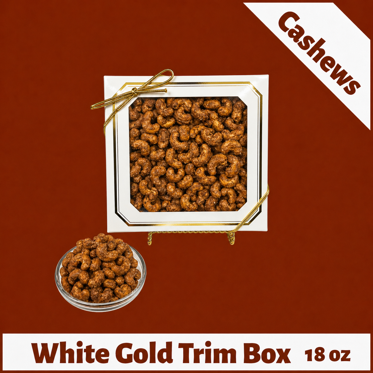 Bavarian Roasted Cashews - 18 oz White with Gold Trim Box