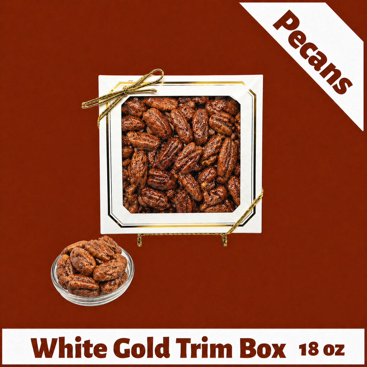Bavarian Roasted Pecans- 18 oz White with Gold Trim Box