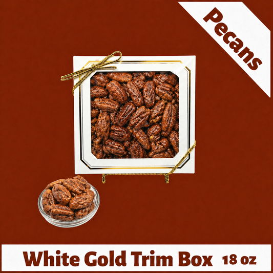Bavarian Roasted Pecans- 18 oz White with Gold Trim Box