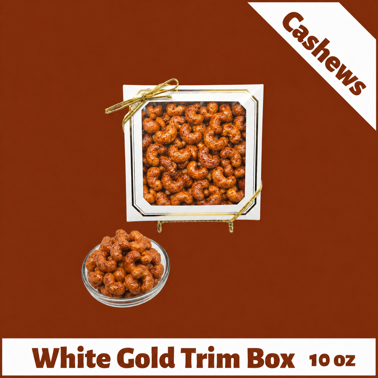 Bavarian Roasted Cashews - 10 oz White with Gold Trim Gift Box