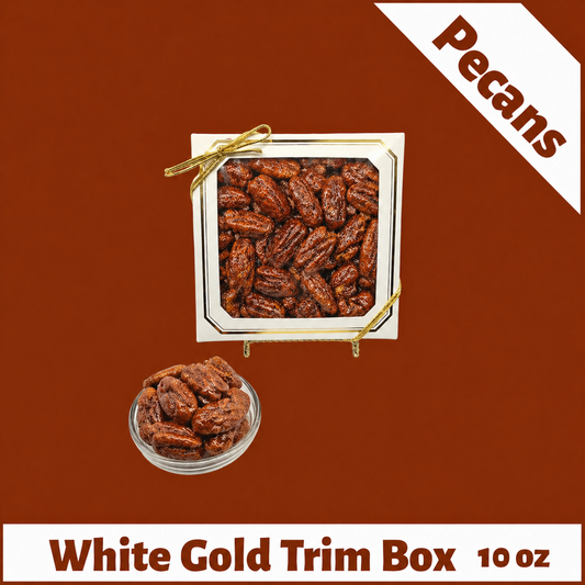 Bavarian Roasted Pecans- 10 oz White with Gold Trim Gift Box
