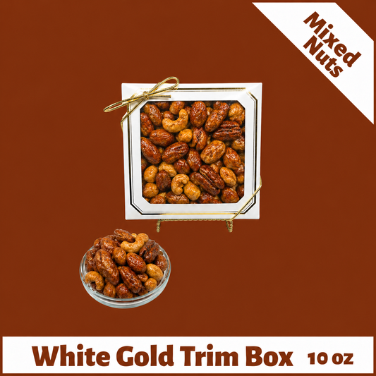 Bavarian Roasted Mixed Nuts- 10 oz White with Gold Trim Gift Box